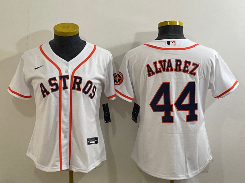 Women's Houston Astros #44 Yordan Alvarez White With Patch Cool Base Stitched Baseball Jersey(Run Small)